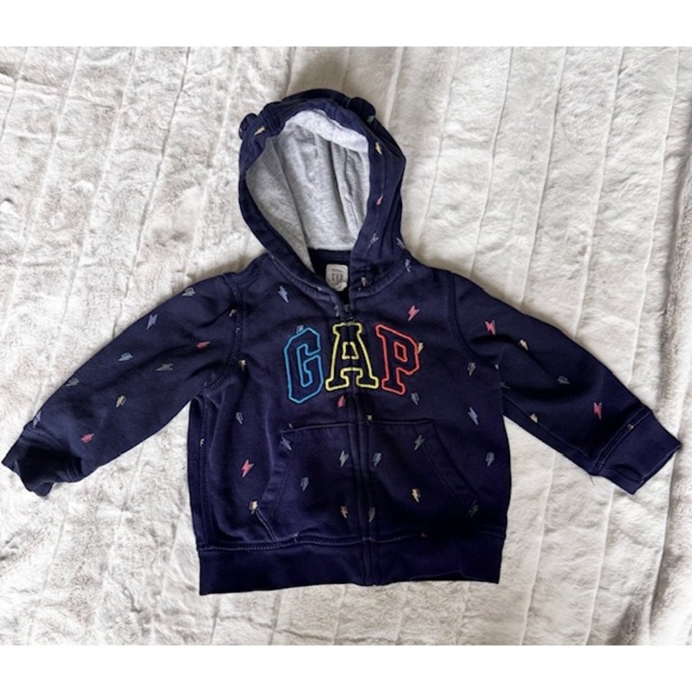 Baby Gap Navy Lightning Bolt Zip Up Hoodie Bear Ears Logo Blue 18-24 Months - Picture 1 of 5